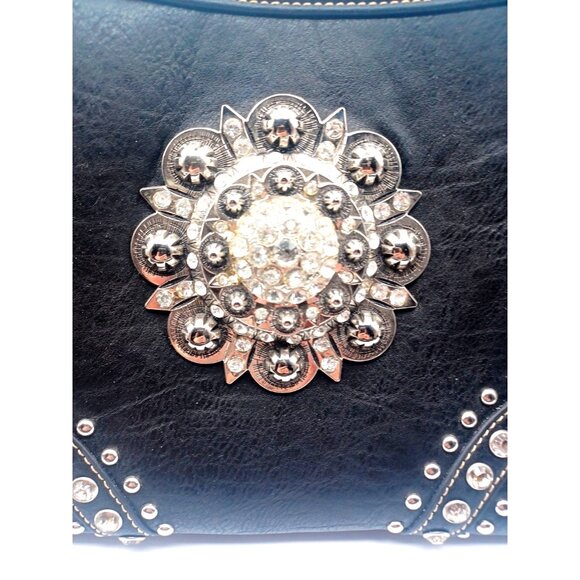 Montana West Black Western Bling Black Crystal Concho Conceal Carry Gun Handbag - Picture 6 of 16